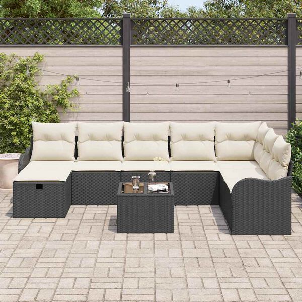 vidaXL Conjunto de Sof&aacute; de Jardim 9 pcs Preto Rattan Sint&eacute;tico