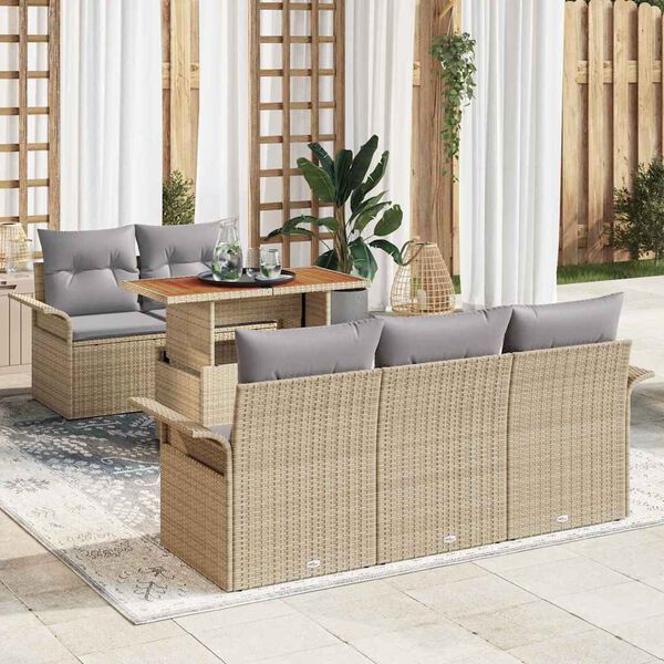 vidaXL Conjunto de Sof&aacute; de Jardim 6 pcs Bege e Cinza Claro vime PE