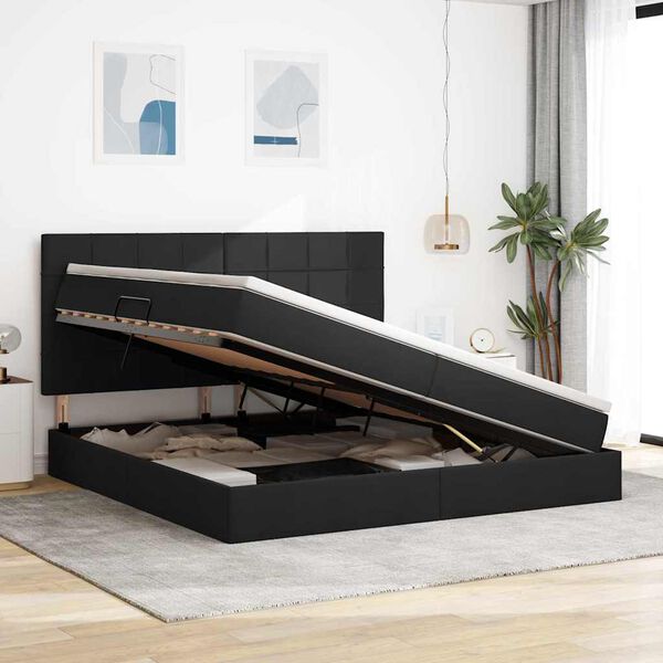 vidaXL Cama com arruma&ccedil;&atilde;o e LED com led Preto 200 x 200 cm Poli&eacute;ster