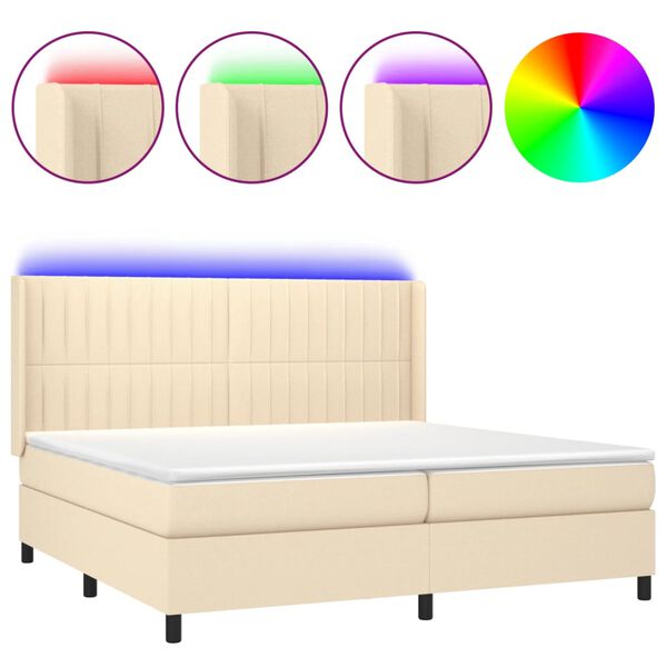 vidaXL Cama box spring c/ colch&atilde;o e LED 200x200 cm tecido cor creme