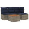 vidaXL Conjunto de sof&aacute; de jardim de 5 pe&ccedil;as com almofadas em rattan sint&eacute;tico cinza