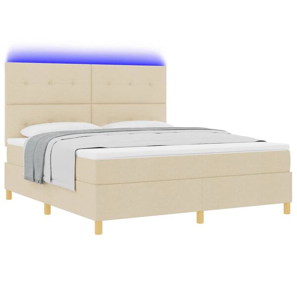 vidaXL Cama Box Spring LED com colch&atilde;o Creme 180 x 200 cm tecido