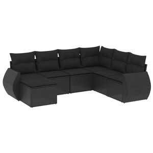 vidaXL 7 pcs conjunto de sof&aacute;s p/ jardim c/ almofad&otilde;es vime PE preto