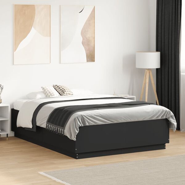 vidaXL Estrutura cama c/ luzes LED 135x190 cm derivados madeira preto