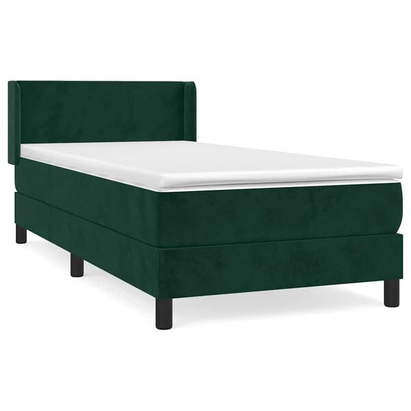 vidaXL Cama com molas/colch&atilde;o 90x200 cm veludo verde-escuro