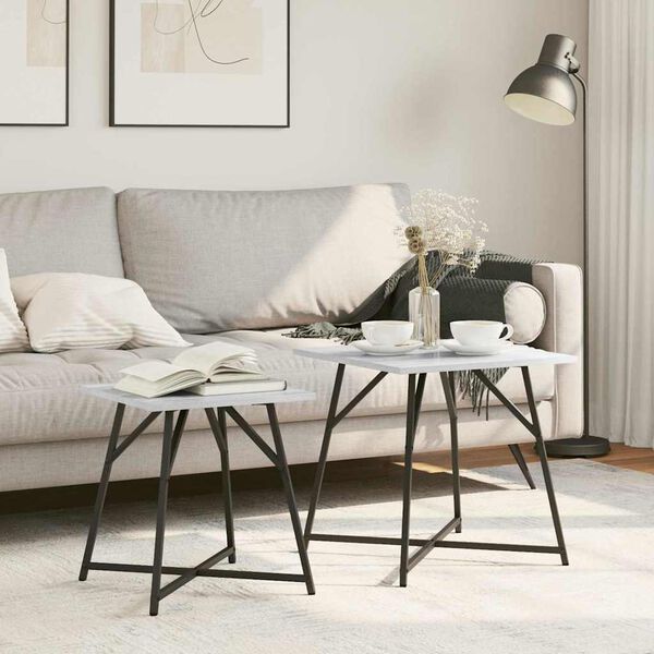 vidaXL Conjunto de mesas de apoio 2 pcs Cinza sonoma e Preto