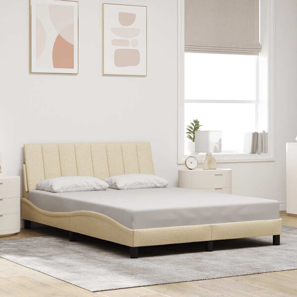 vidaXL Estrutura de cama sem colch&atilde;o Hanko 140x200 cm tecido cor creme