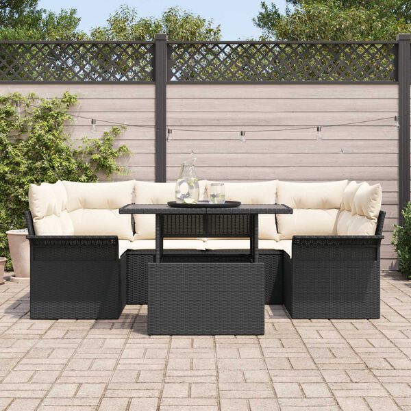 vidaXL Conjunto de Sof&aacute; de Jardim 7 pcs Preto Rattan Sint&eacute;tico