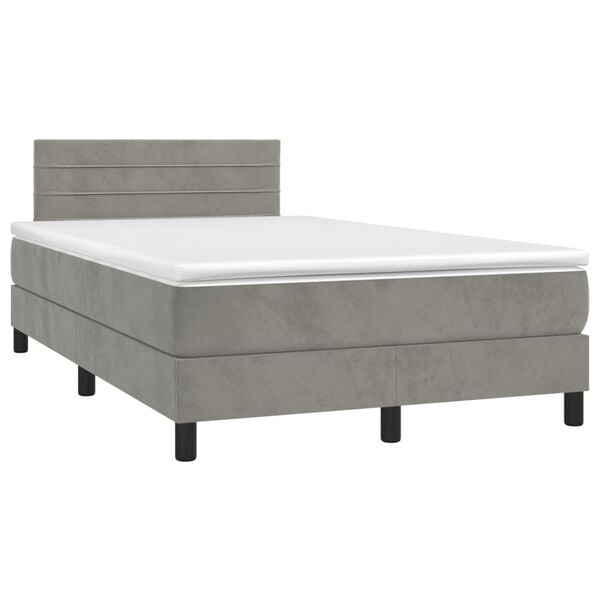 vidaXL Cama box spring c/ colch&atilde;o/LED 120x200 cm veludo cinzento-claro
