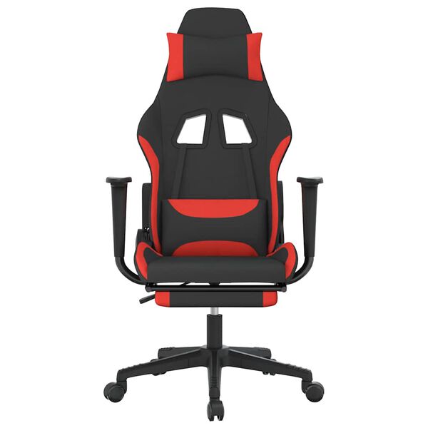 vidaxL Cadeira de gaming com apoio de p&eacute;s tecido preto e vermelho