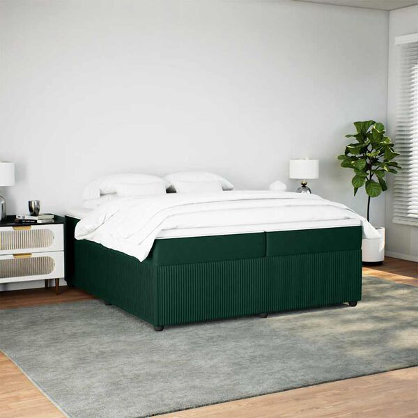 vidaXL Cama com molas/colch&atilde;o 200x200 cm veludo verde-escuro