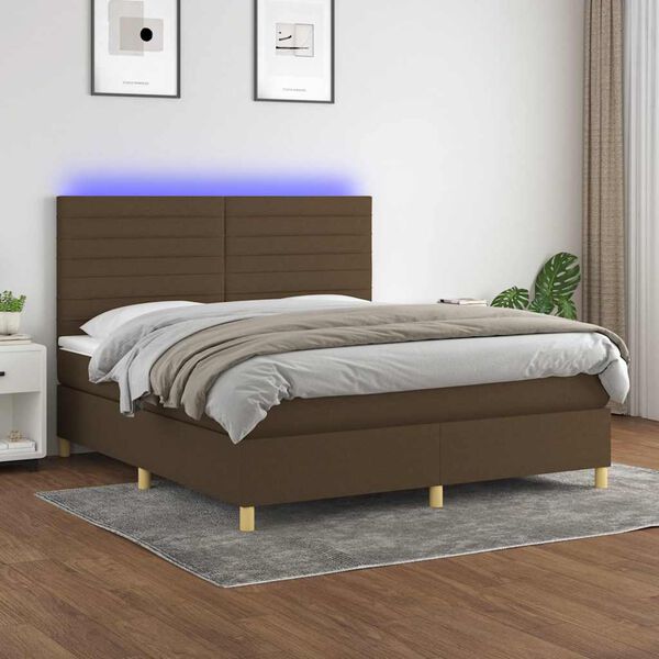 vidaXL Cama box spring c/ colch&atilde;o/LED 180x200cm tecido castanho-escuro