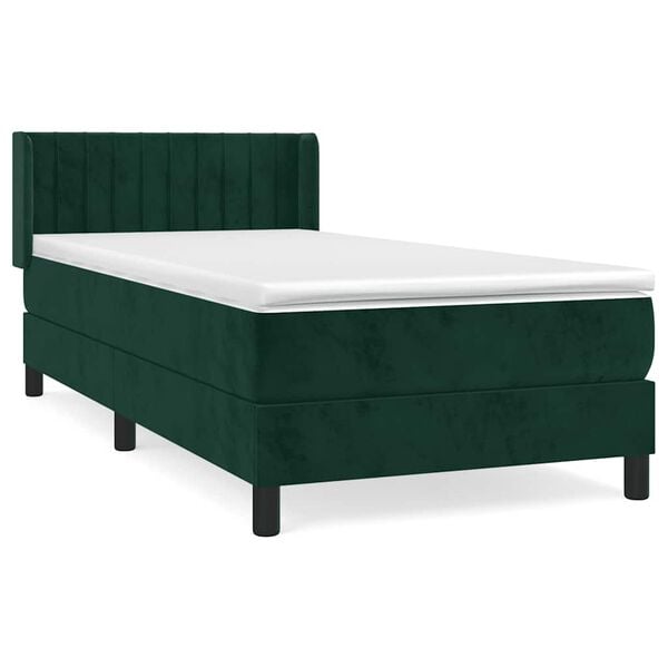 vidaXL Cama com molas/colch&atilde;o 90x200 cm veludo verde-escuro