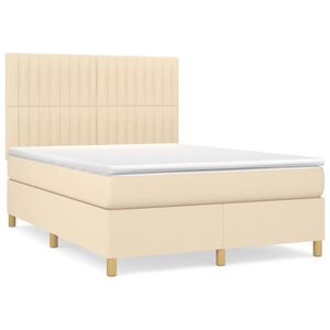 vidaXL Cama com molas/colch&atilde;o 140x200 cm tecido cor creme