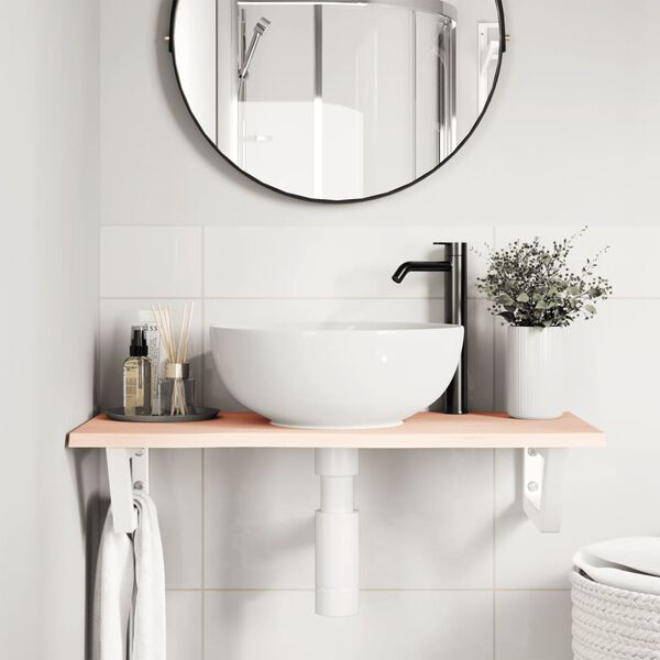 vidaXL Prateleira de parede p/ lavat&oacute;rio a&ccedil;o/madeira carvalho maci&ccedil;a