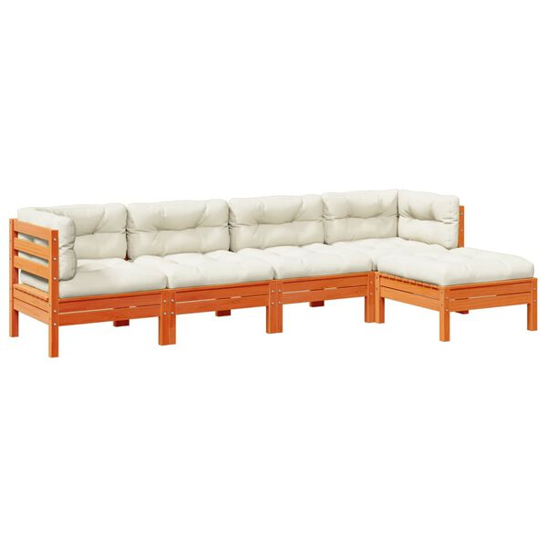 vidaXL 5pcs conj. sofás jardim + almofadões pinho maciço castanho-mel