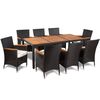 vidaXL 9 pcs conjunto jantar exterior com almofadões vime PE