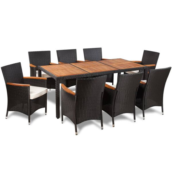vidaXL 9 pcs conjunto jantar exterior com almofadões vime PE