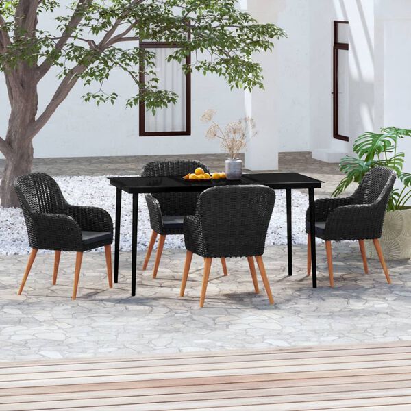 vidaXL 5 pcs conjunto de jantar p/ jardim c/ almofadões preto