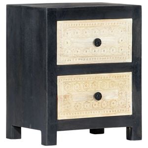 vidaXL Mesa cabeceira esculpida m&atilde;o 40x30x50cm madeira mangueira cinza