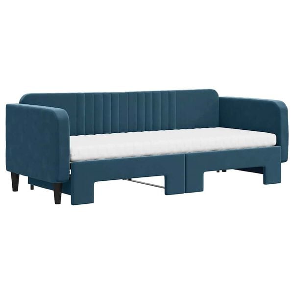 vidaXL Sof&aacute;-cama com gavet&atilde;o e colch&otilde;es 80x200 cm veludo azul