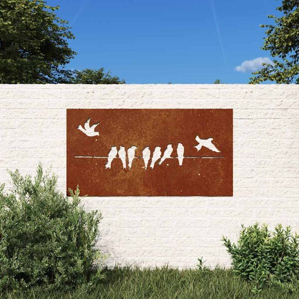 vidaXL Decora&ccedil;&atilde;o p/ muro de jardim 105x55cm a&ccedil;o corten design p&aacute;ssaros
