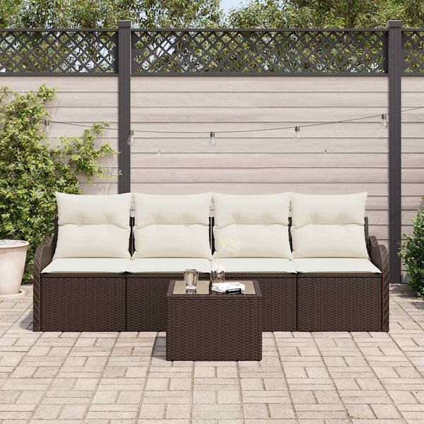 vidaXL Conjunto de Sofá de Jardim com almofada 5 pcs Marrom e Creme