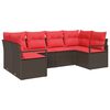 vidaXL Conjunto de Sof&aacute; de Jardim 6 unid. Marrom e Vermelho vime PE