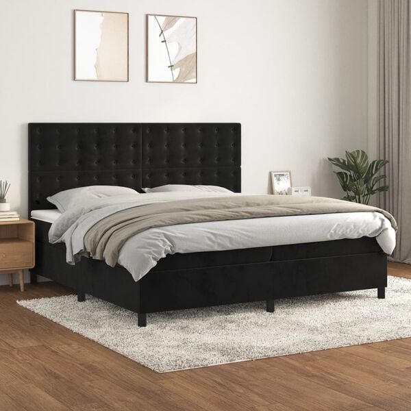 vidaXL Cama com molas/colch&atilde;o 200x200 cm veludo preto