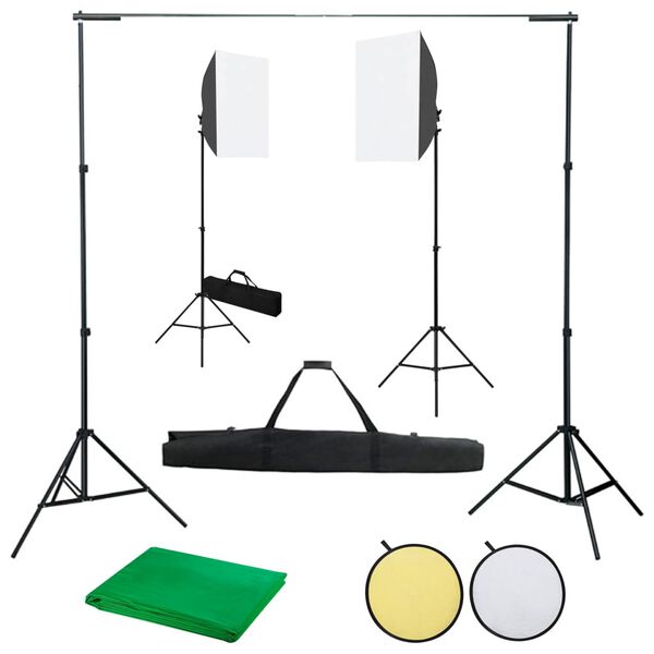 vidaXL Kit est&uacute;dio fotogr&aacute;fico com softbox ilumina&ccedil;&atilde;o/fundo/refletor