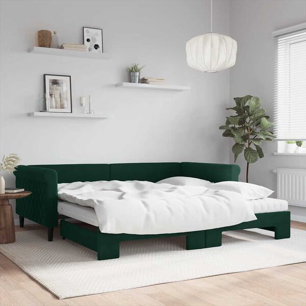 vidaXL Sof&aacute;-cama c/ gavet&atilde;o e colch&otilde;es 100x200cm veludo verde-escuro