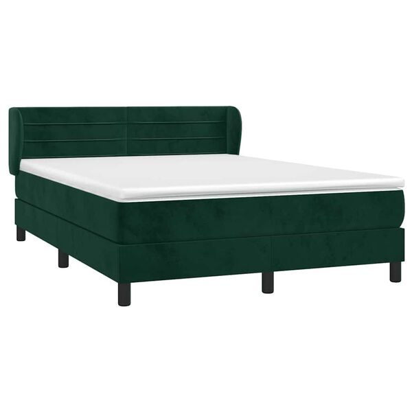vidaXL Cama com molas/colch&atilde;o 140x200 cm veludo verde-escuro