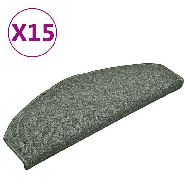vidaXL Tapetes de escada 15 pe&ccedil;as 65x24x4 cm verde escuro semicircular grande
