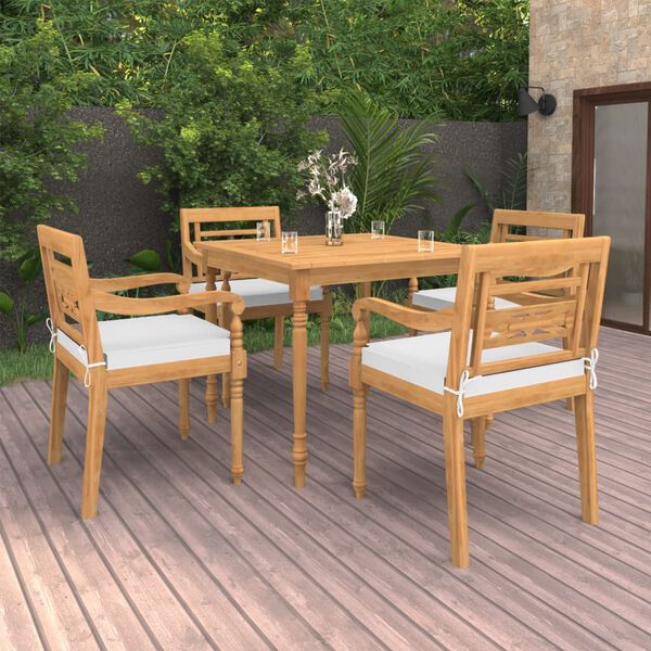 vidaXL 5 pcs conjunto de jantar p/ jardim c/ almofad&otilde;es teca maci&ccedil;a
