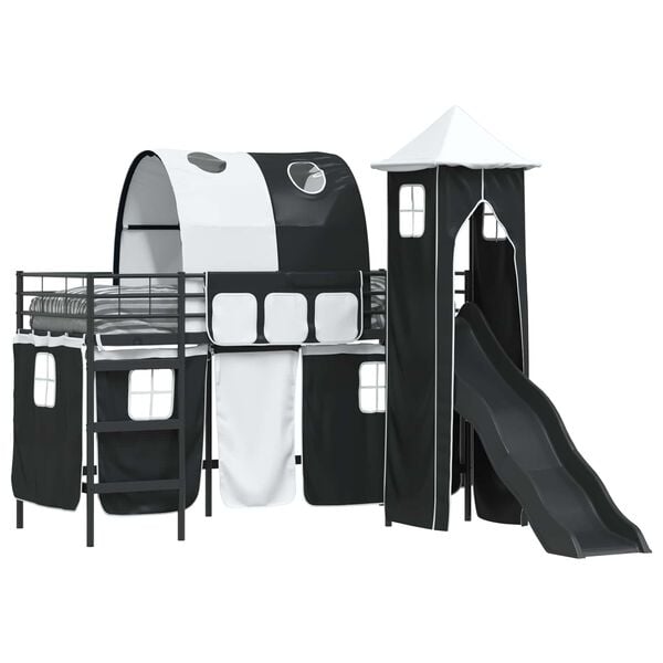 vidaXL Estrutura de Cama Loft para Crian&ccedil;as Preto 74,5 x 190 cm Metal