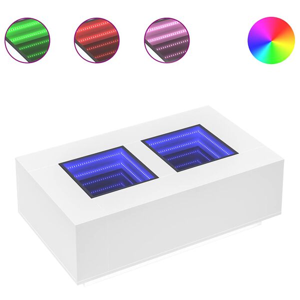vidaXL Mesa de centro luzes LED Infinity 116x69x40 cm branco