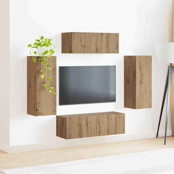 vidaXL Conjunto de m&oacute;vel de TV 4 pcs Carvalho Artesanal