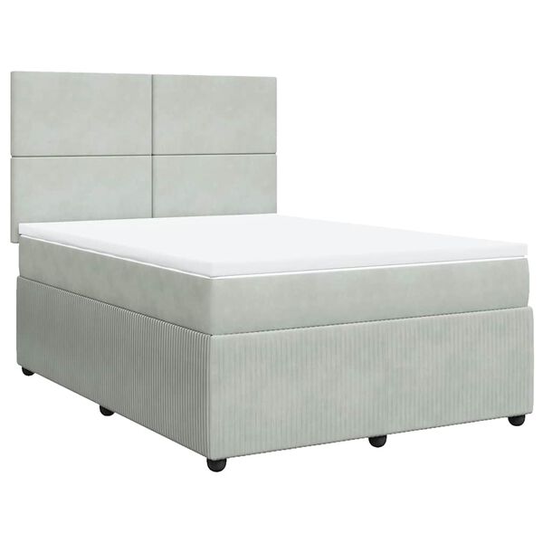 vidaXL Cama com molas/colch&atilde;o 160x200 cm veludo cinzento-claro