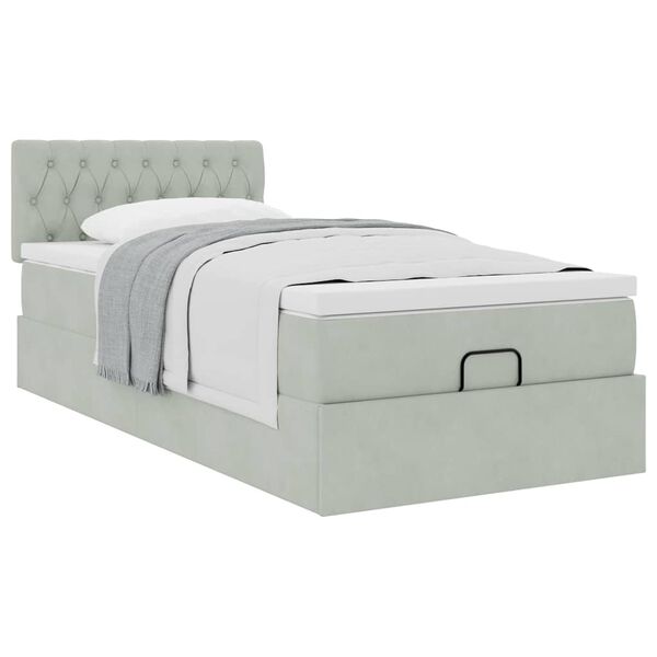 vidaXL Estrutura cama otomana colchão 90x200 cm veludo cinzento claro