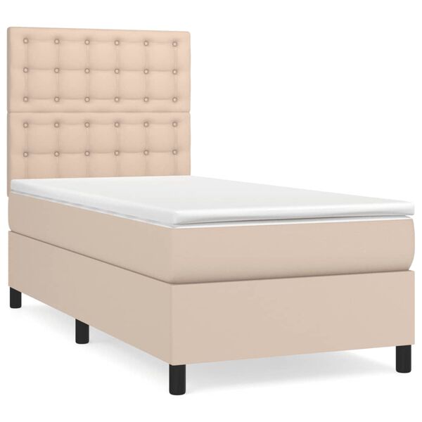 vidaXL Cama com molas/colch&atilde;o 100x200 cm couro artificial cappuccino