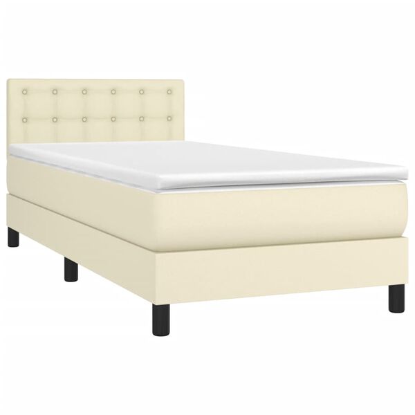 vidaXL Cama com molas/colch&atilde;o 90x200 cm couro artificial cor creme