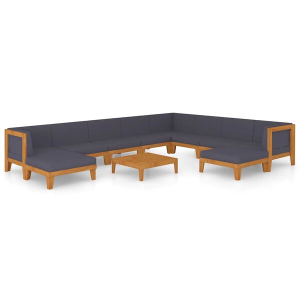 vidaXL 11 pcs conjunto lounge de jardim c/ almofad&otilde;es ac&aacute;cia maci&ccedil;a
