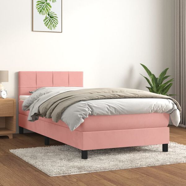 vidaXL Cama com molas/colch&atilde;o 90x190 cm veludo rosa