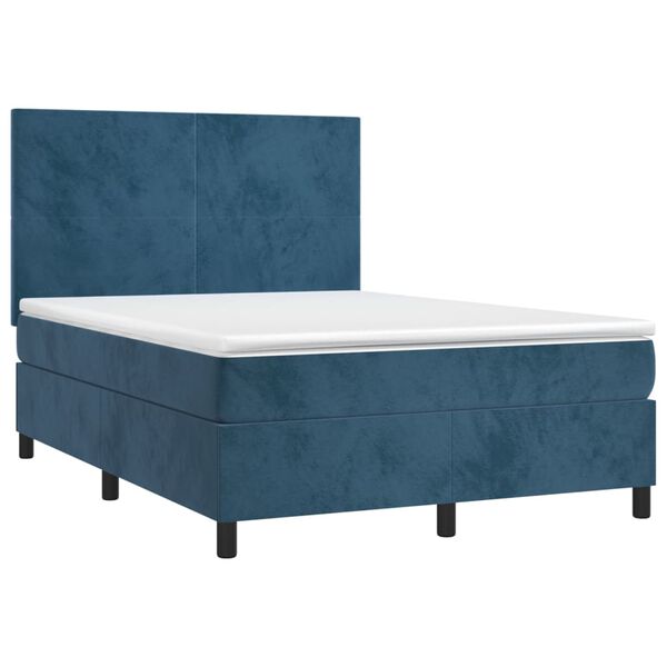 vidaXL Cama box spring c/ colch&atilde;o/LED 140x200 cm veludo azul-escuro