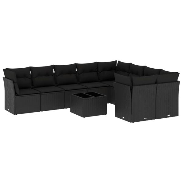 vidaXL 10 pcs conjunto sof&aacute;s de jardim c/ almofad&otilde;es vime PE preto