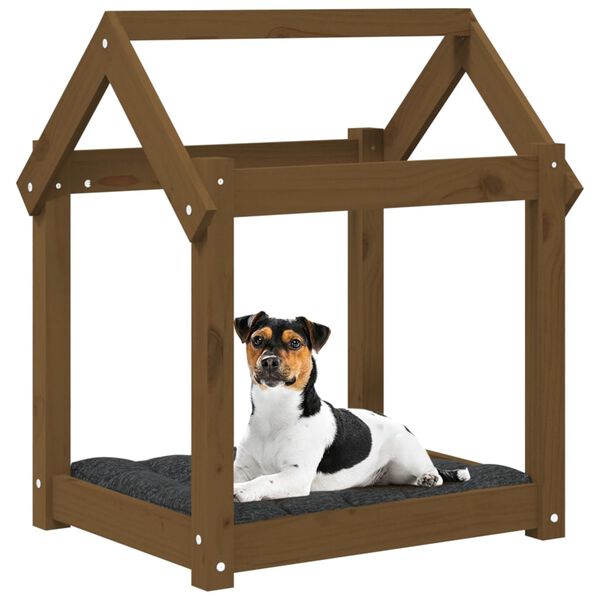 vidaXL Cama para cães 61x50x70 cm pinho maciço castanho mel