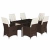 vidaXL 7 pcs conjunto jantar p/ jardim c/ almofad&otilde;es vime PE castanho