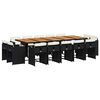 vidaXL 15 pcs conjunto de jantar p/jardim com almofad&otilde;es vime PE preto