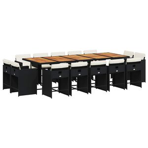 vidaXL 15 pcs conjunto de jantar p/jardim com almofad&otilde;es vime PE preto