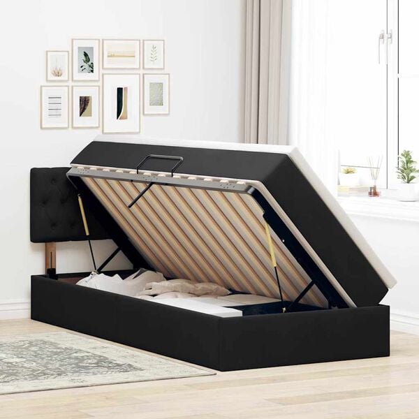vidaXL Cama com Armazenamento com colch&atilde;o Preto 90 x 190 cm Veludo